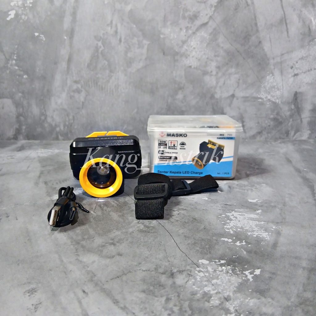 Masko Senter Kepala Zoom 50W LED Charge MS705  / Senter Kepala Masko Zoom 50Watt Masko MS-705