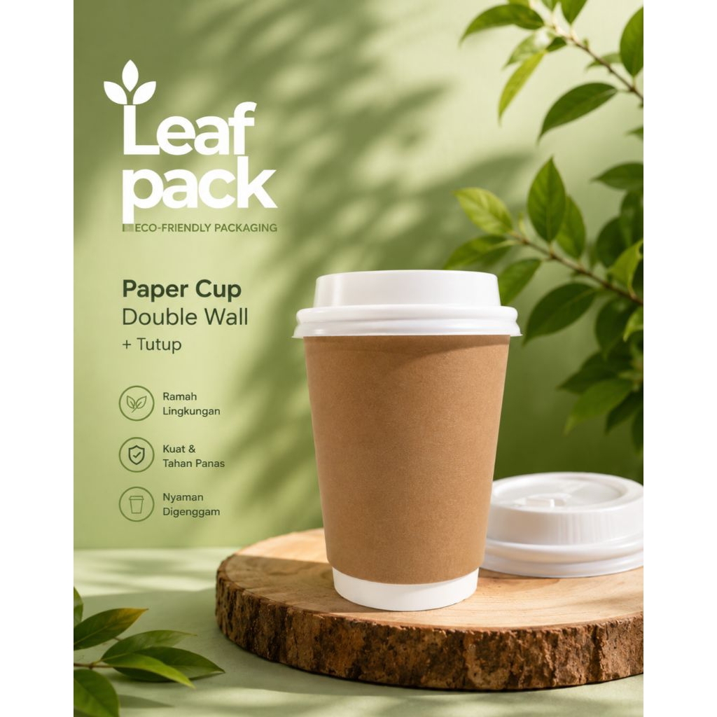 Paper Cup Double Wall Kraft + Tutup | Eco Friendly | Gelas Kopi Panas Premium | Food Grade