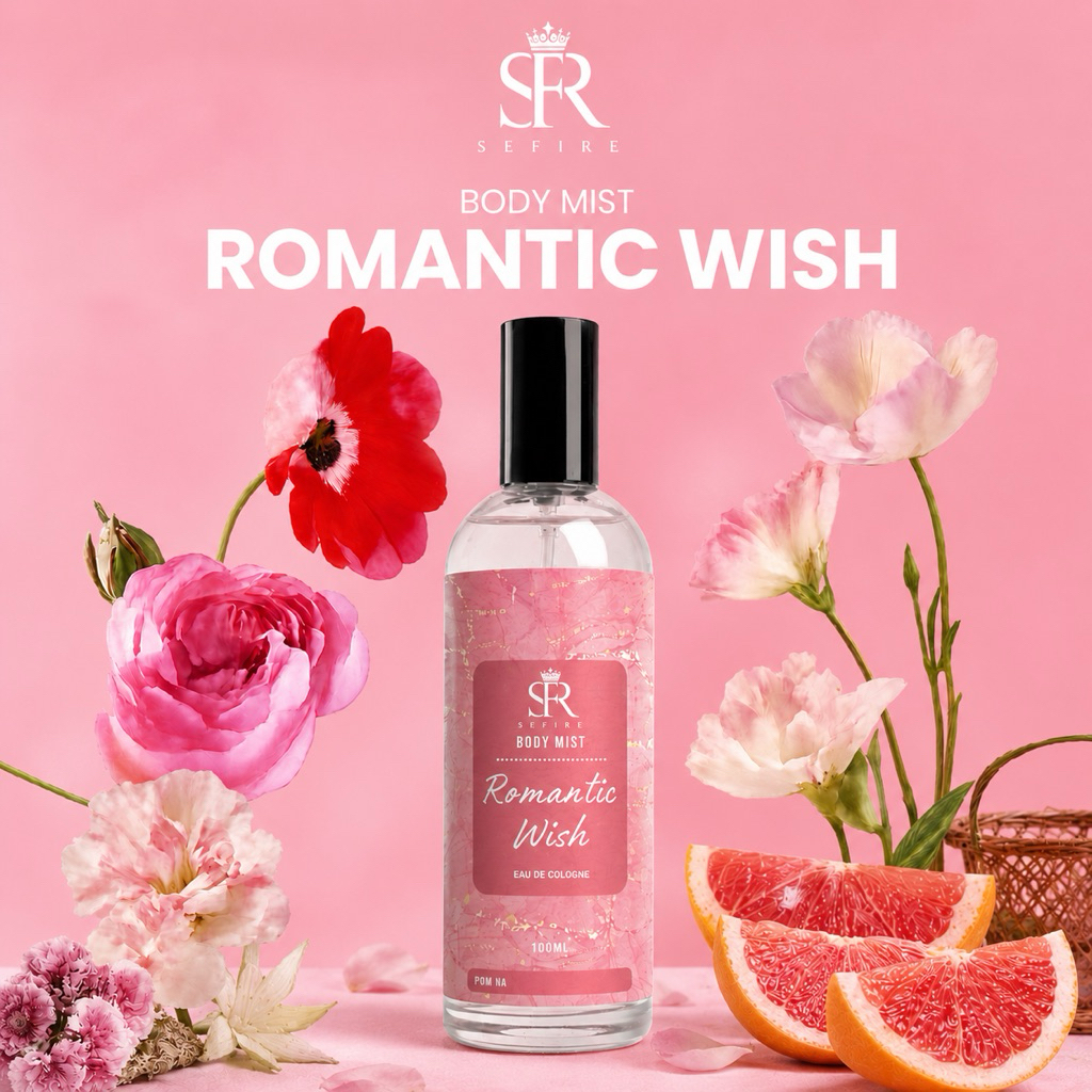 Body Mist Parfum Sefire | Peach Romantic  |Parfum Wanita Tahan Lama 6–8 Jam | Halal & BPOM