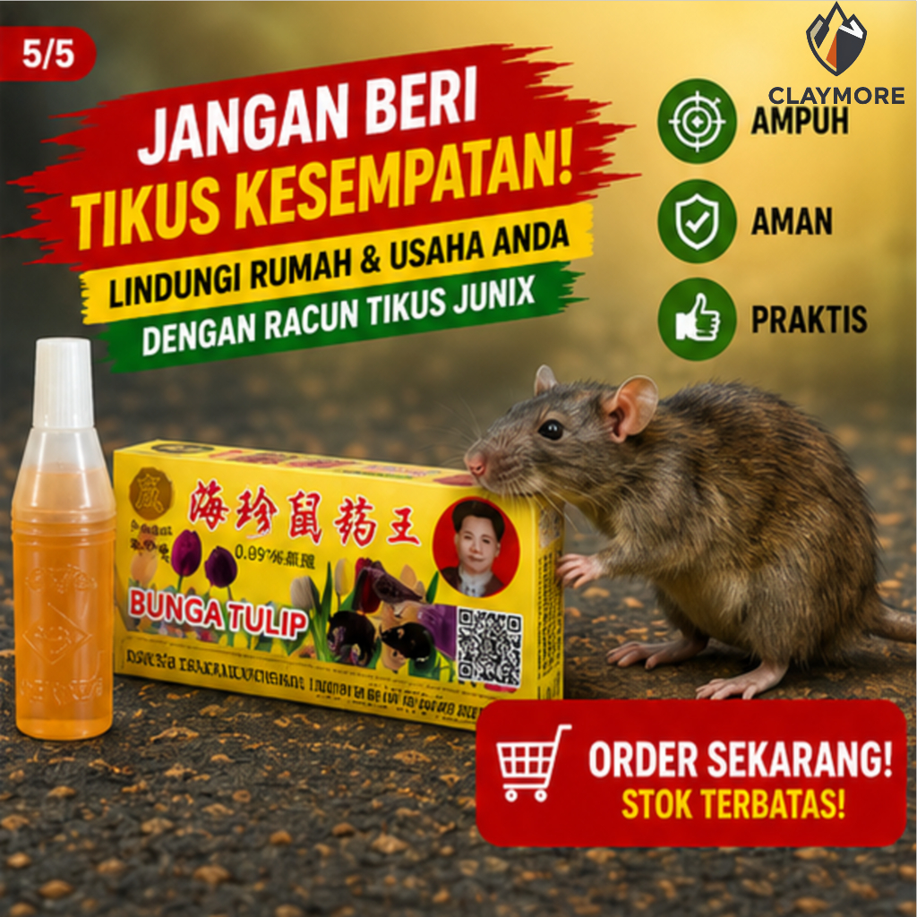 Racun Tikus Cair Super Ampuh Tulip Kuning – Pembasmi Tikus Cepat Mati, Efektif untuk Rumah, Gudang &