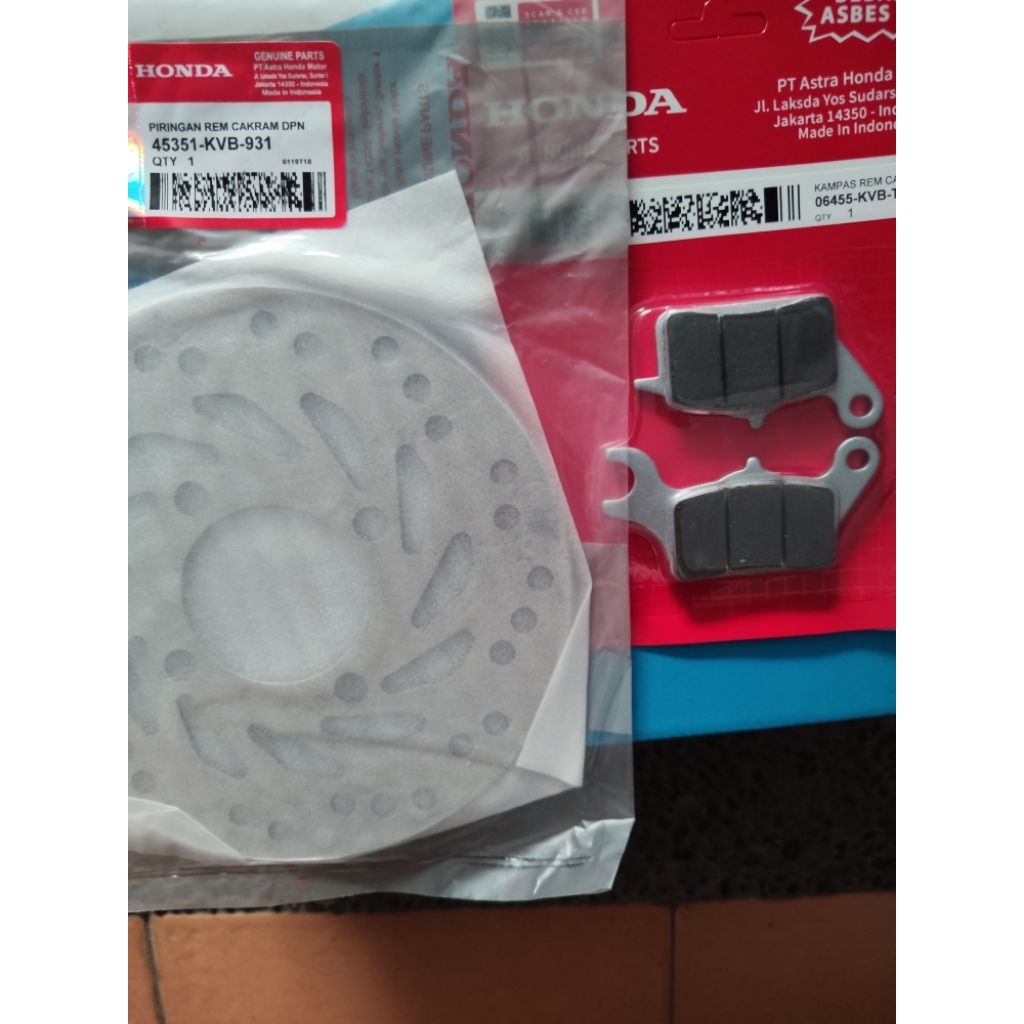 Paket Piringan Depan (KVB) + Diskpad Depan (KVB-T01) Vario CBS, Beat Fi, Beat Pop, Beat ESP, Scoopy 