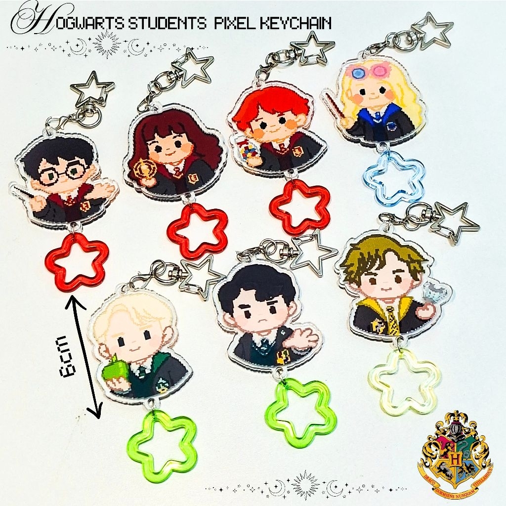 Hogwarts Students Double Acrylic Pixel Keychain (Harry Potter, Draco Malfoy, Tom Riddle, Cedric Digg