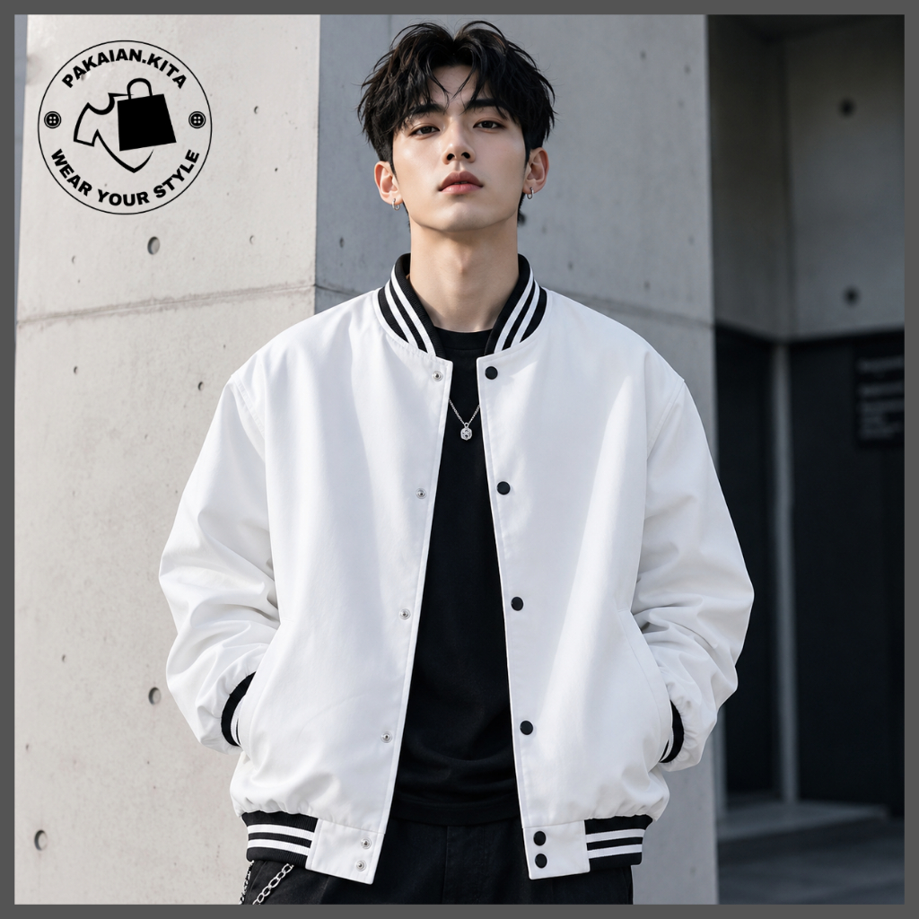Jaket Varsity Polos Big Size S - XXXXX(6XL) Varsity Korean Style Pria Wanita Keren Oversize Unisex P
