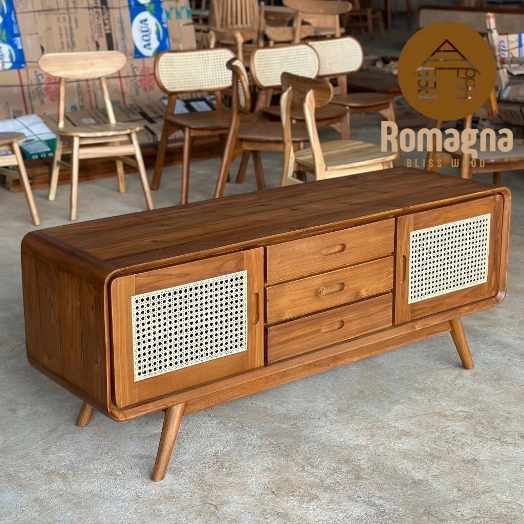 meja tv minimalis kayu jati bufet tv retro meja tv kayu jati kombinasi rotan meja tv retro