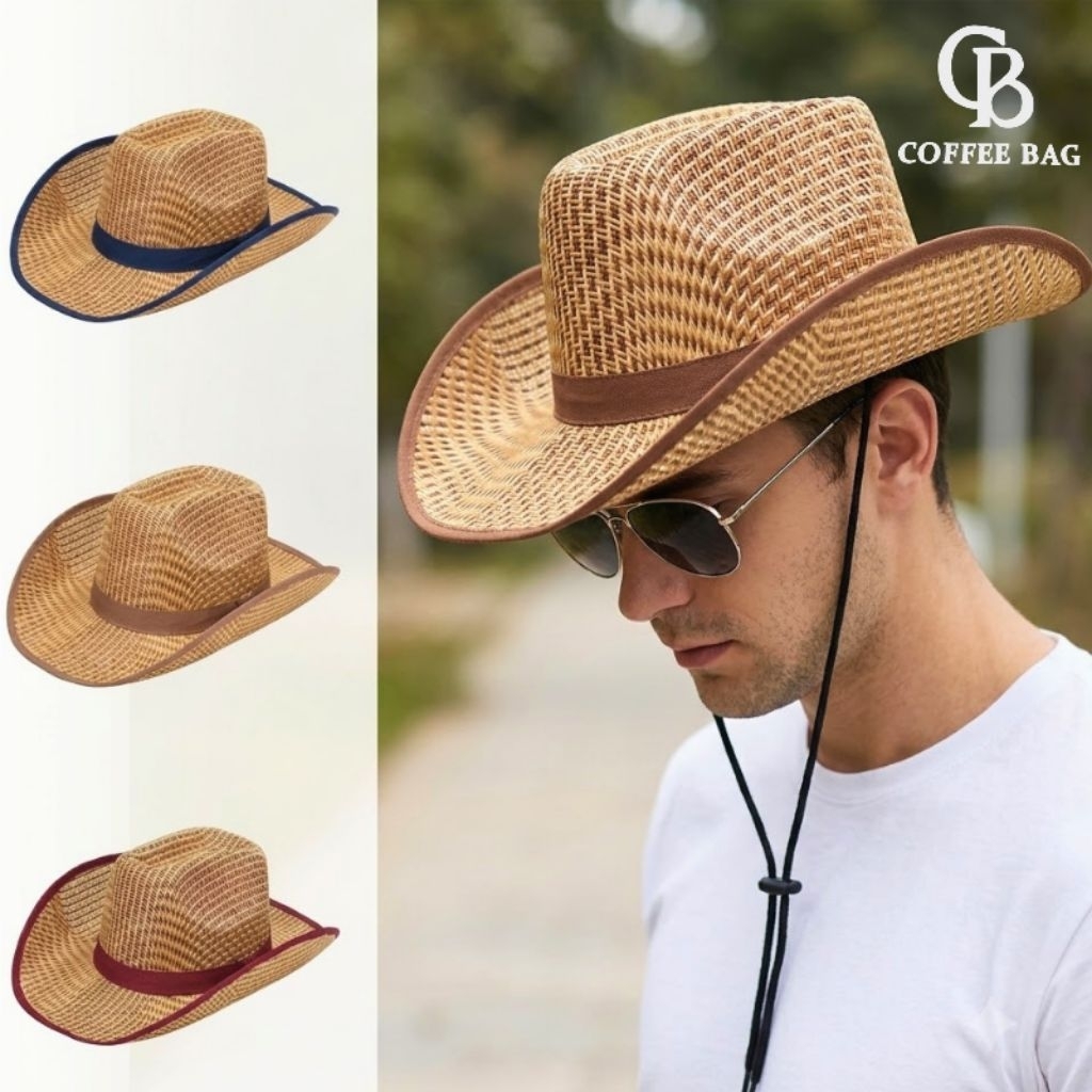 [CB] Topi Cowboy Jerami Anti Silau - Topi Pantai Berkebun Premium-TPI-407/408