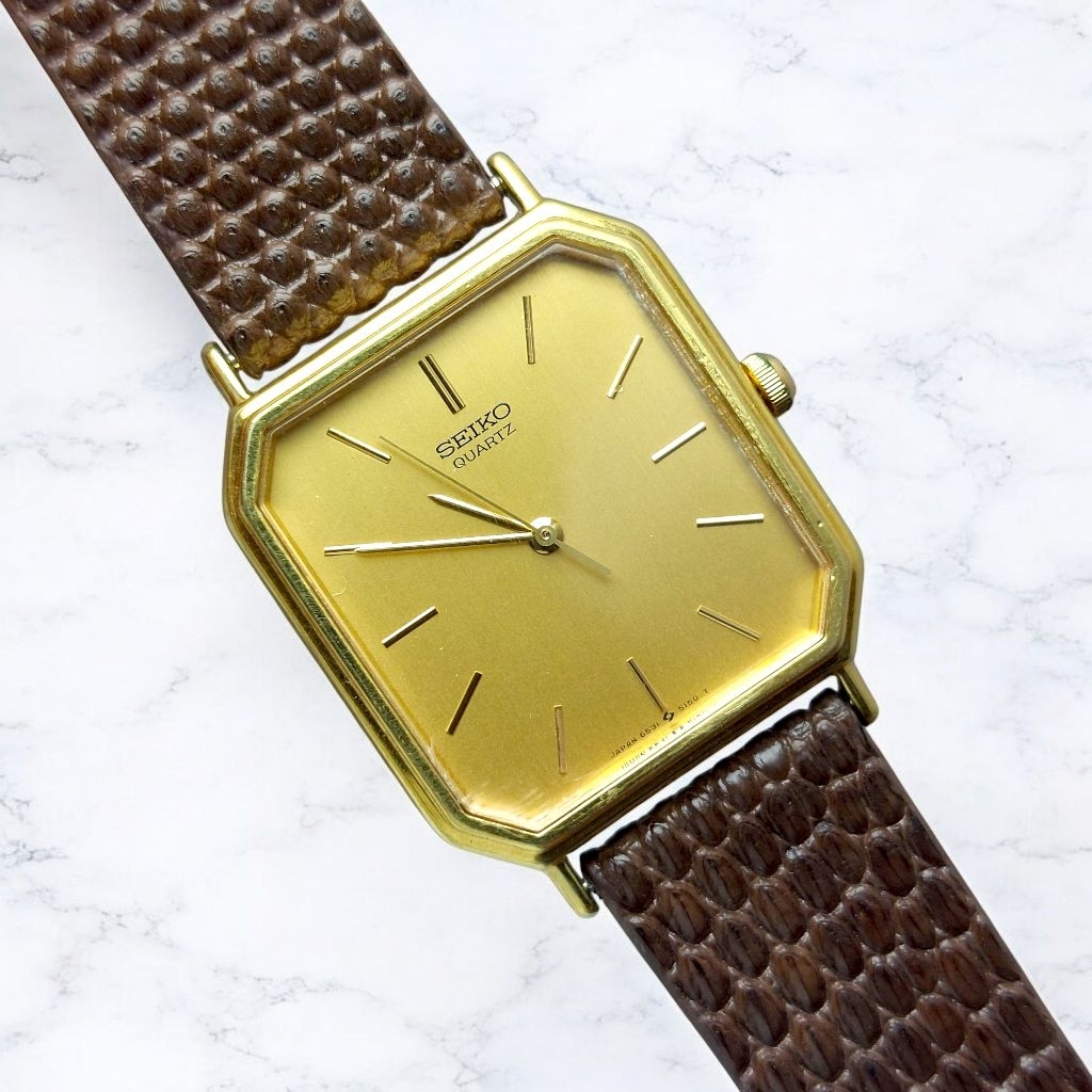 Seiko Tank Hexa Gold Case Circa 1985's Vintage Dress Watch
