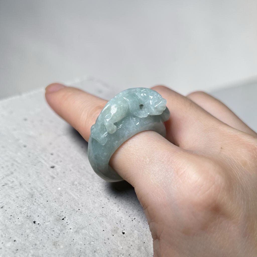 [Certified] - Pixiu Green Apple Jade Ring Natural Giok Type A Cincin Giok Pixiu