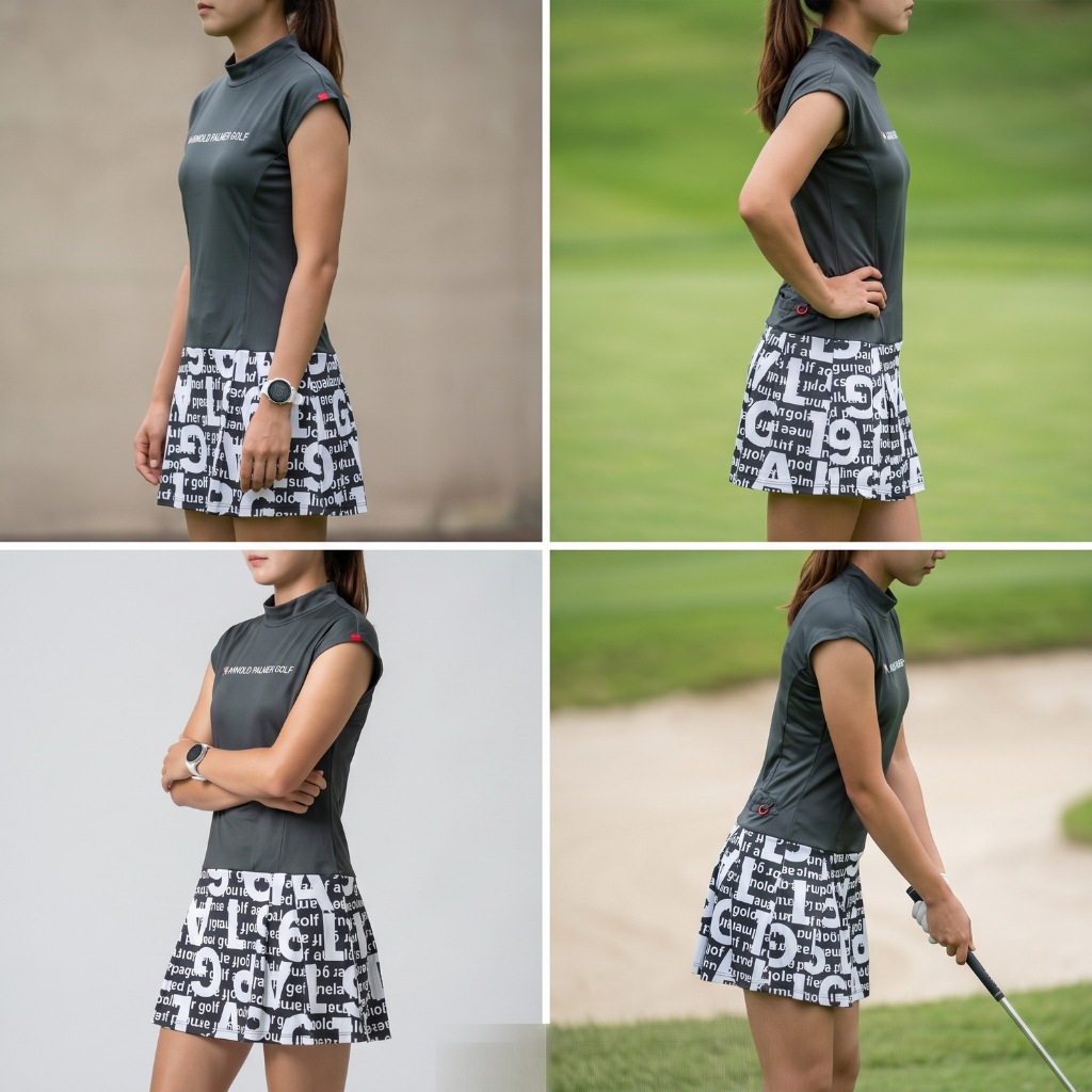 Kaos Golf Wanita ARNOLD PALMER Baju Dress Hitam-Putih Motif Lucu Size M