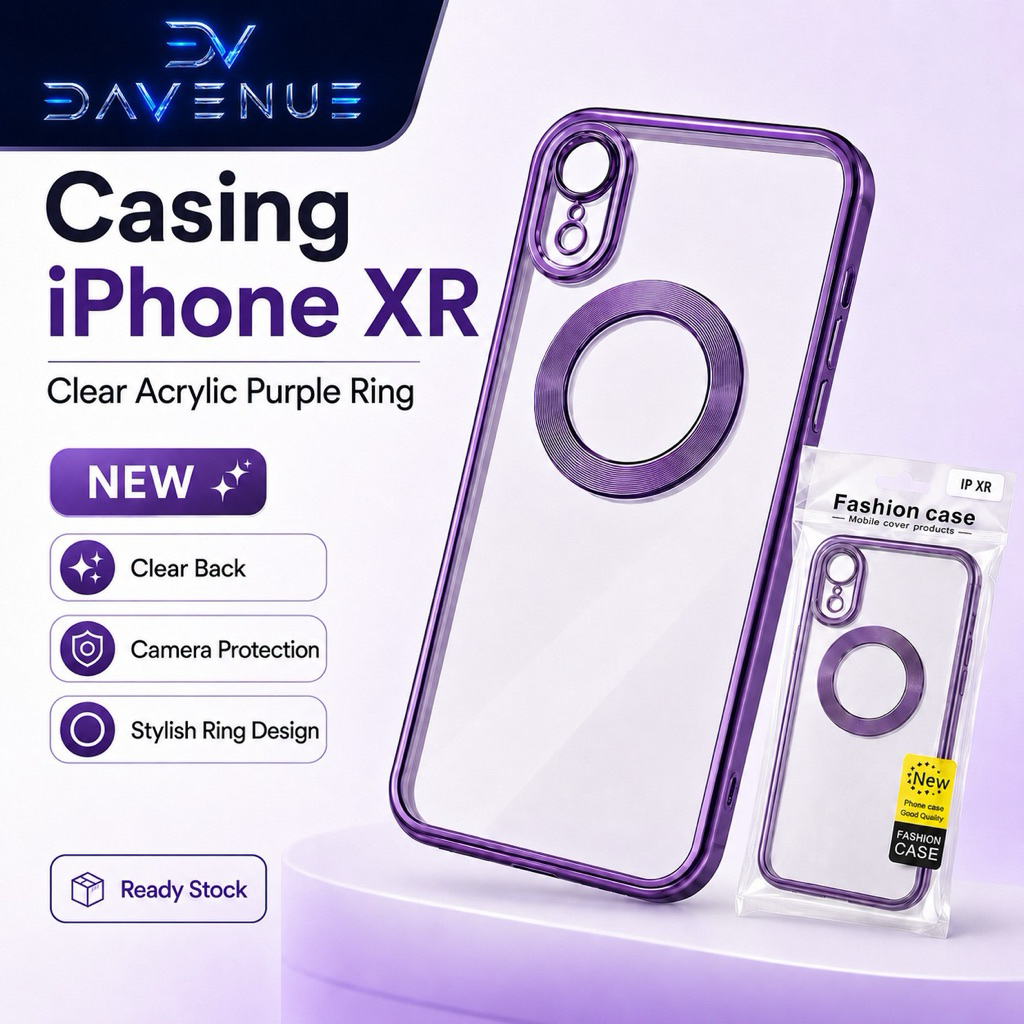 Case iPhone XR Acrylic Bening Smoke Purple Hardcase Ring Camera Protection Casing iPhone XR