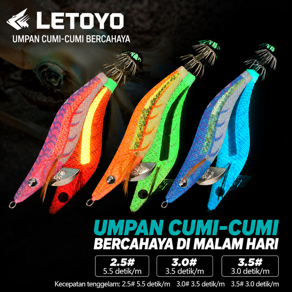 LETOYO SQUID EGI ORIGINAL Umpan Cumi Glow Squid Jig Eging Premium Pancing Cumi