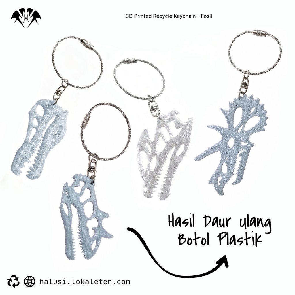 Recycle 3D Printed Bag Charm / Keychain - Fosil