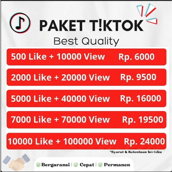 PAKET LIKE TIKTOK DAN VIEW TIKTOK BERGARANSI