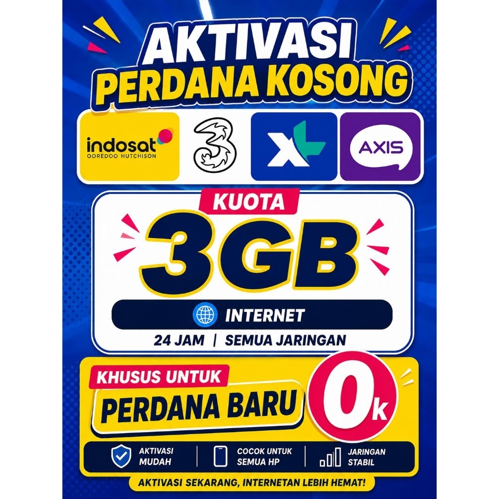 Tembak Injek Paket Kartu Perdana Tri,Indosat,XL,Axis Kosong | Khusus Perdana Baru