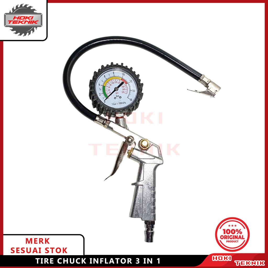 Alat Isi Angin Ban Kompresor Tire Inflator 3 in 1 Pressure Gauge Pengukur Tekanan Angin