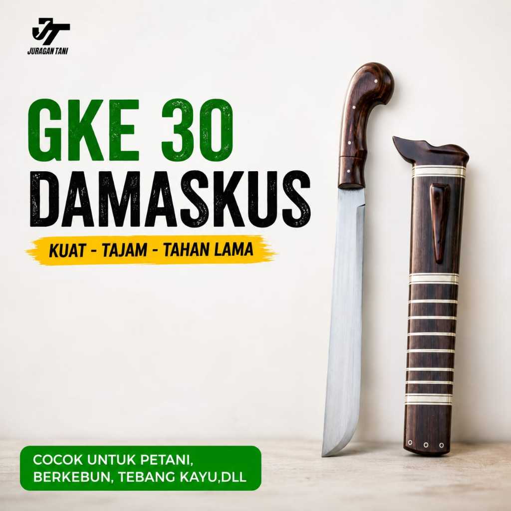 Juragan Tani | Golok Kebun Potong Kayu Bambu Damaskus Motif Simpay Bahan Baja Sup9 30cm Berkebun