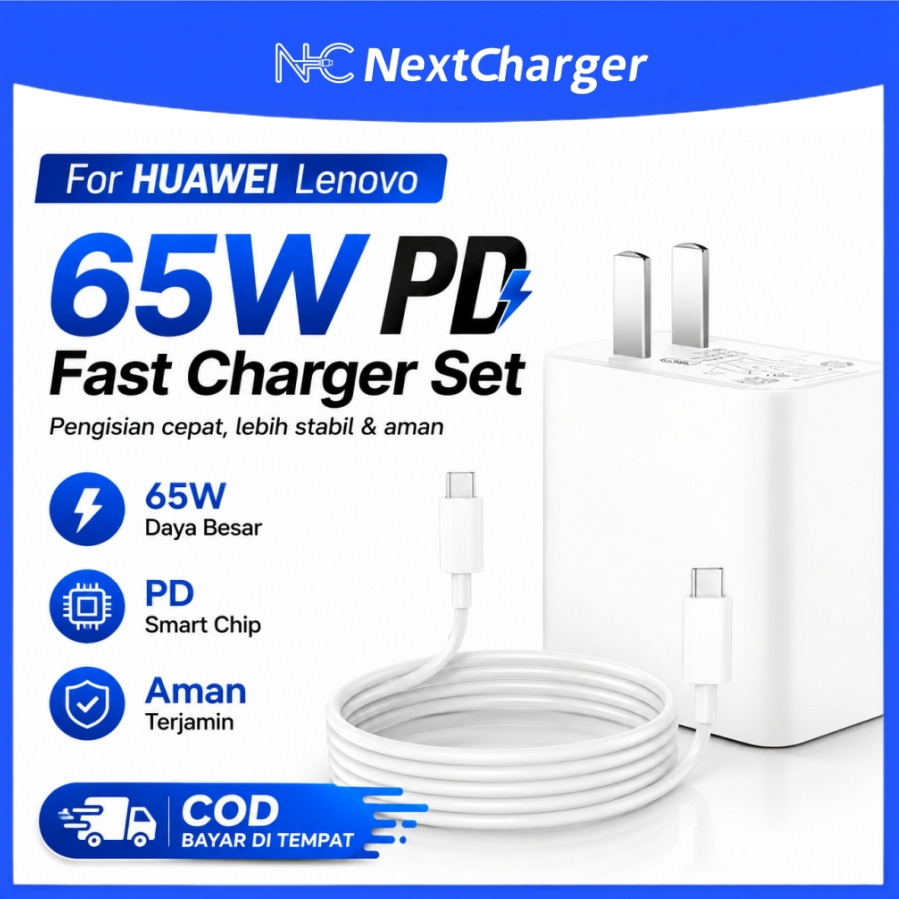 Charger Huawei/Lenovo 65W Super Fast Charging Adaptor Laptop USB-C untuk MateBook D14/D15/D16,ThinkP