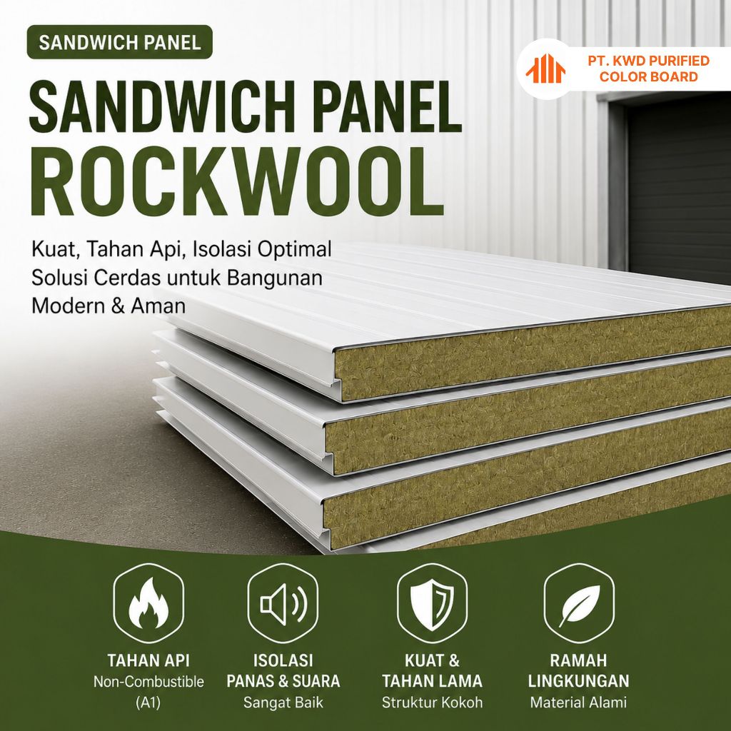 Sandwich Panel Rockwool 50mm – Panel Tahan Api dan Peredam Suara