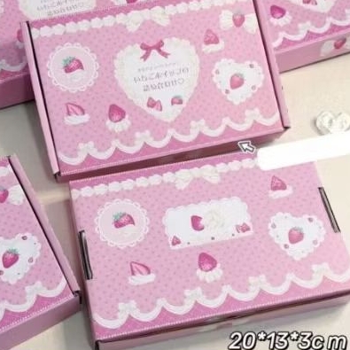Box Kardus Packaging Strawberry Pink Cute