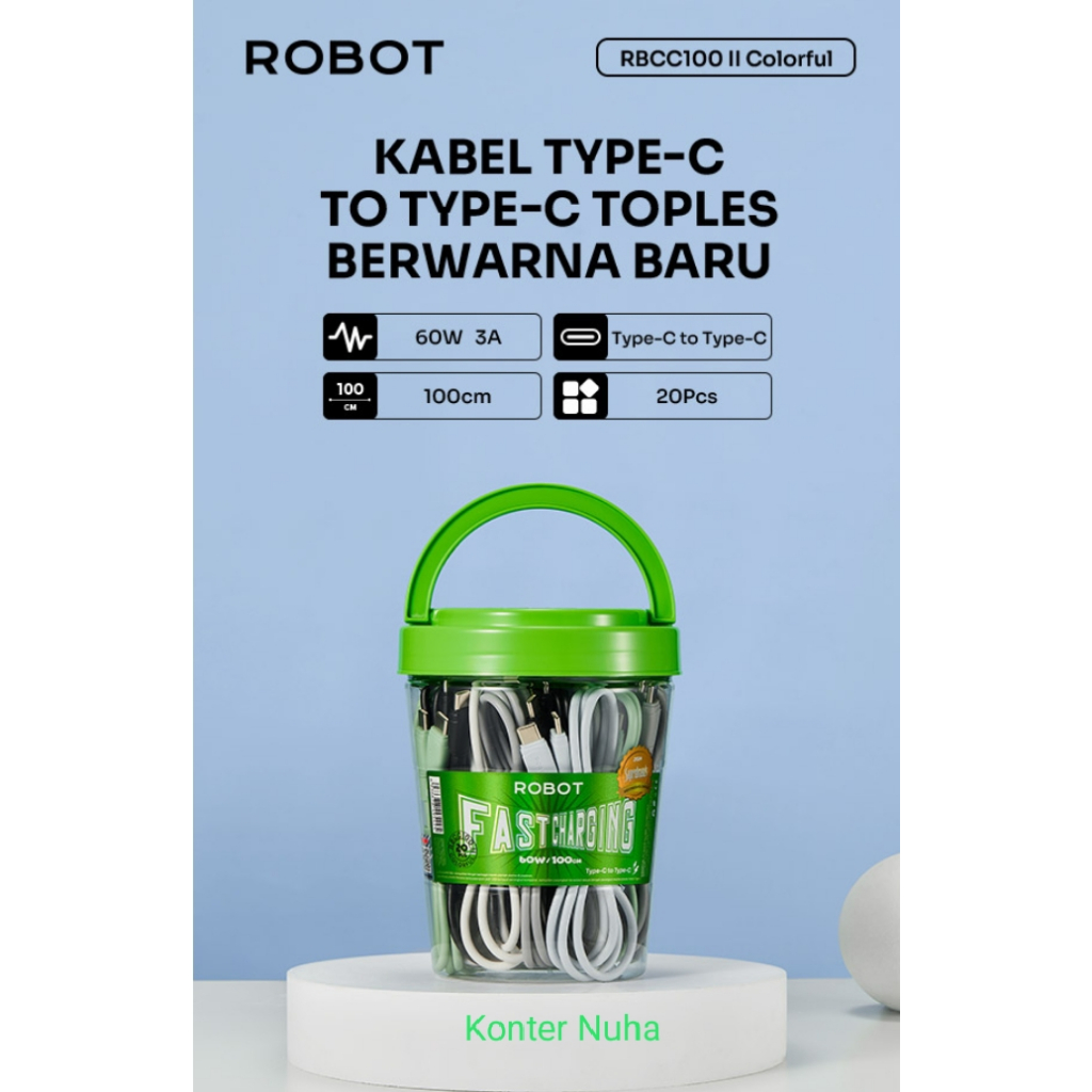 KABEL DATA ROBOT TYPE C TO TYPE C ISI 20 PCS/TOPLES
