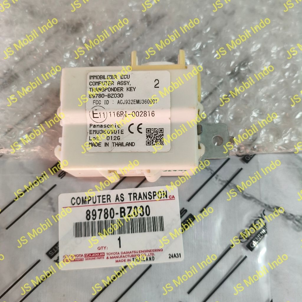 Ecu Komputer Computer Immobilizer Toyota Agya Calya Sigra Ayla 1.2cc  2016-2019 89780-BZ030 Asli