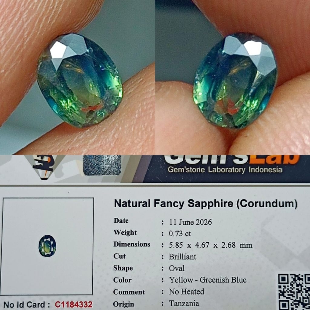 natural fancy sapphire yellow - greenish blue no heated tanzania memo GLI