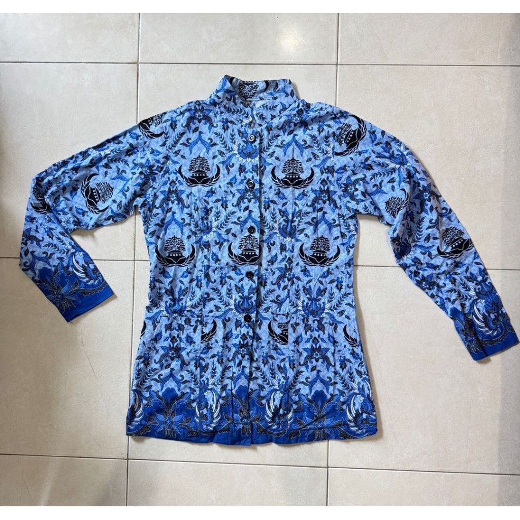 Seragam KORPRI Wanita Batik ASN Lengan Panjang Baju Dinas PNS Pemda Kemeja Kerja Formal Muslimah Hij