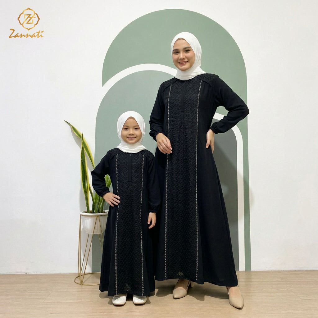 Zannati Gamis Brokat Hitam Putih Mewah Elegan Dress Kondangan Mewah Simple Untuk Anak Remaja & Ibu D