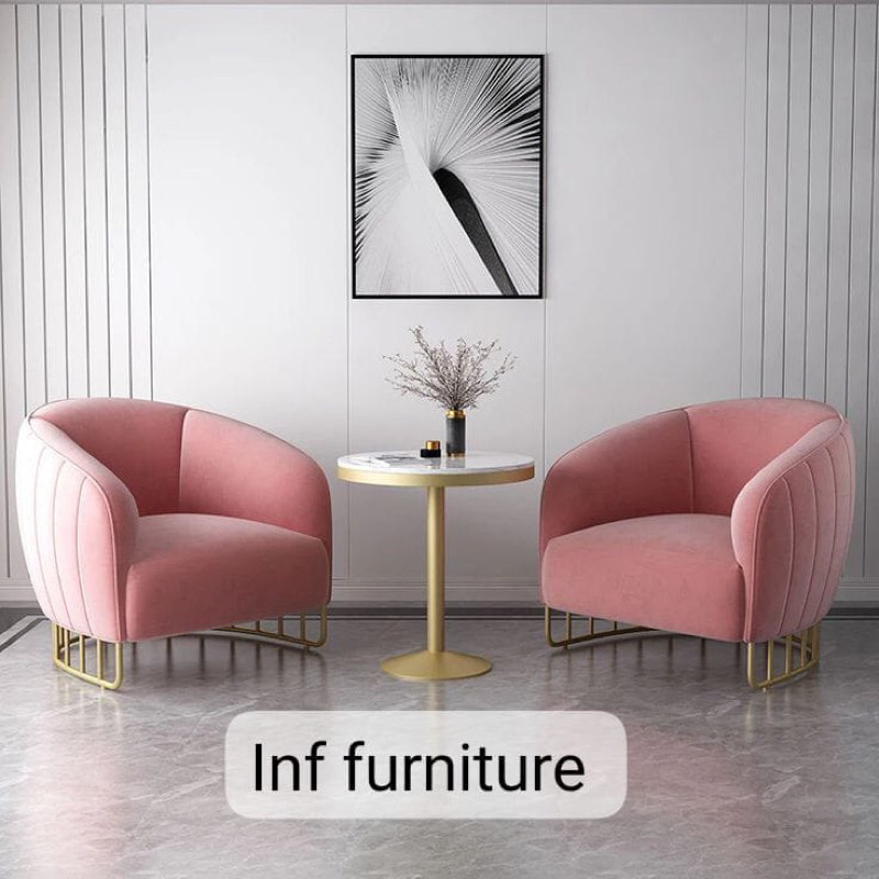 sofa kerang stainles soft pink cantik