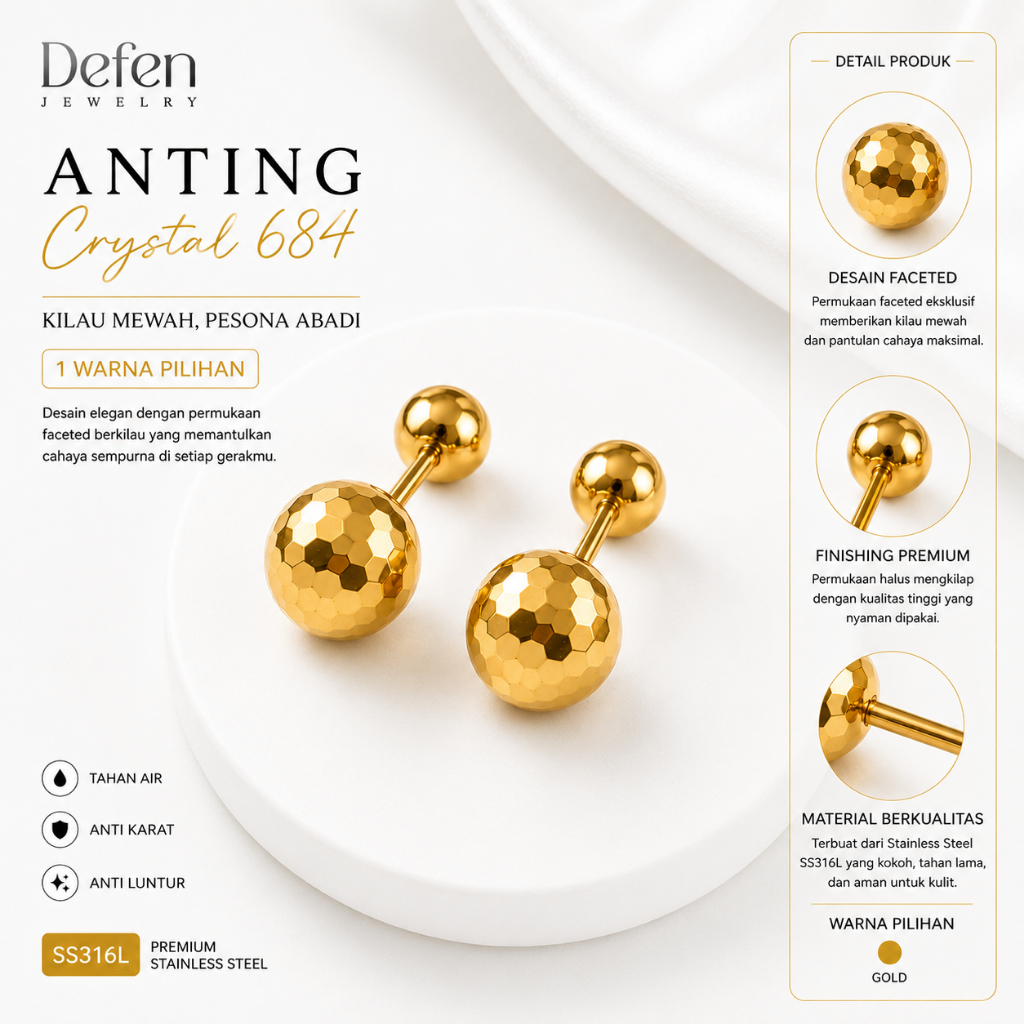 Defen Jewelry - Anting Wanita Tindik Anting Titanium Wanita Anti Karat Barbell Giwang Wanita Kerabu 