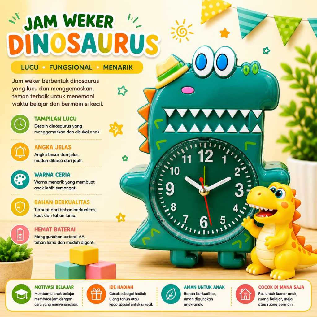 WEKER ALARM CLOCK BEKER JAM BANGUN ALARM ANAK ANAK KARAKTER KARTUN BUAYA CROCO MAN BEKER JAM ANGKA T