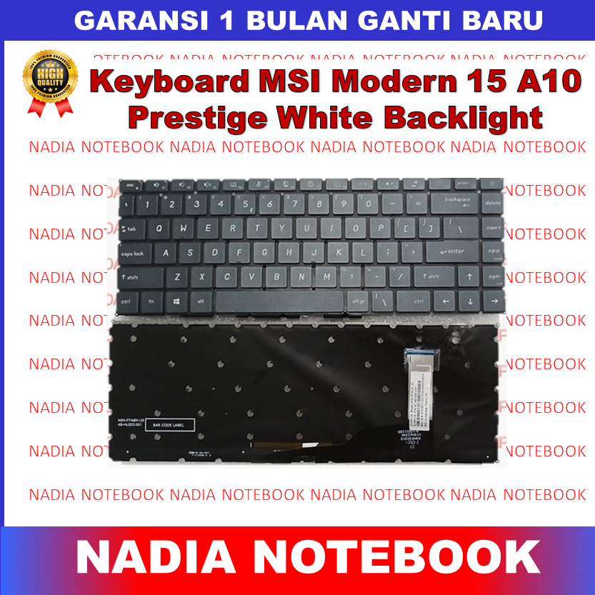 Keyboard MSI Modern 15 A10 Prestige A10RAS A10RBS A11 White Backlight