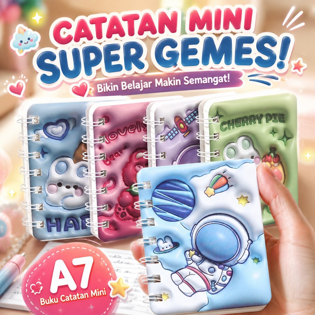 MK636 Notebook Spiral Buku Catatan Mini Hardcover A7 Variasi Rabbit, Astro dan Bear harga per satuan