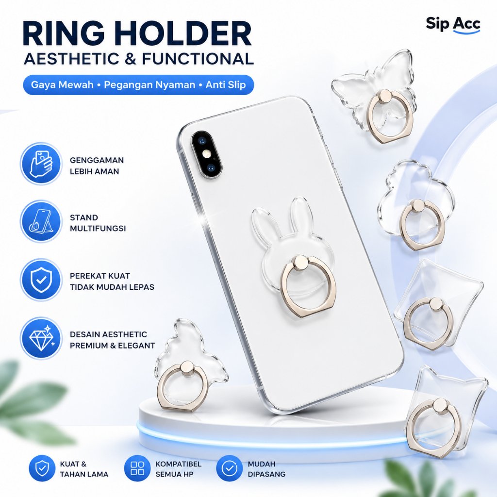 Ring Stand Hp | Ring Hp Aesthetic | Iring Handphone Karakter Ring Hp Transparan - Cincin HP