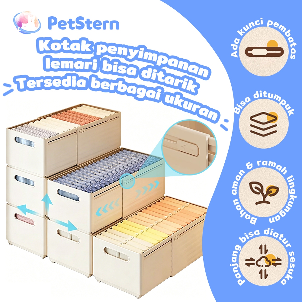 Petstern Kotak Penyimpanan Lemari Pakaian Ekstensi Susun Sekat Pembatas Lemari Serbaguna Wadah Kosme