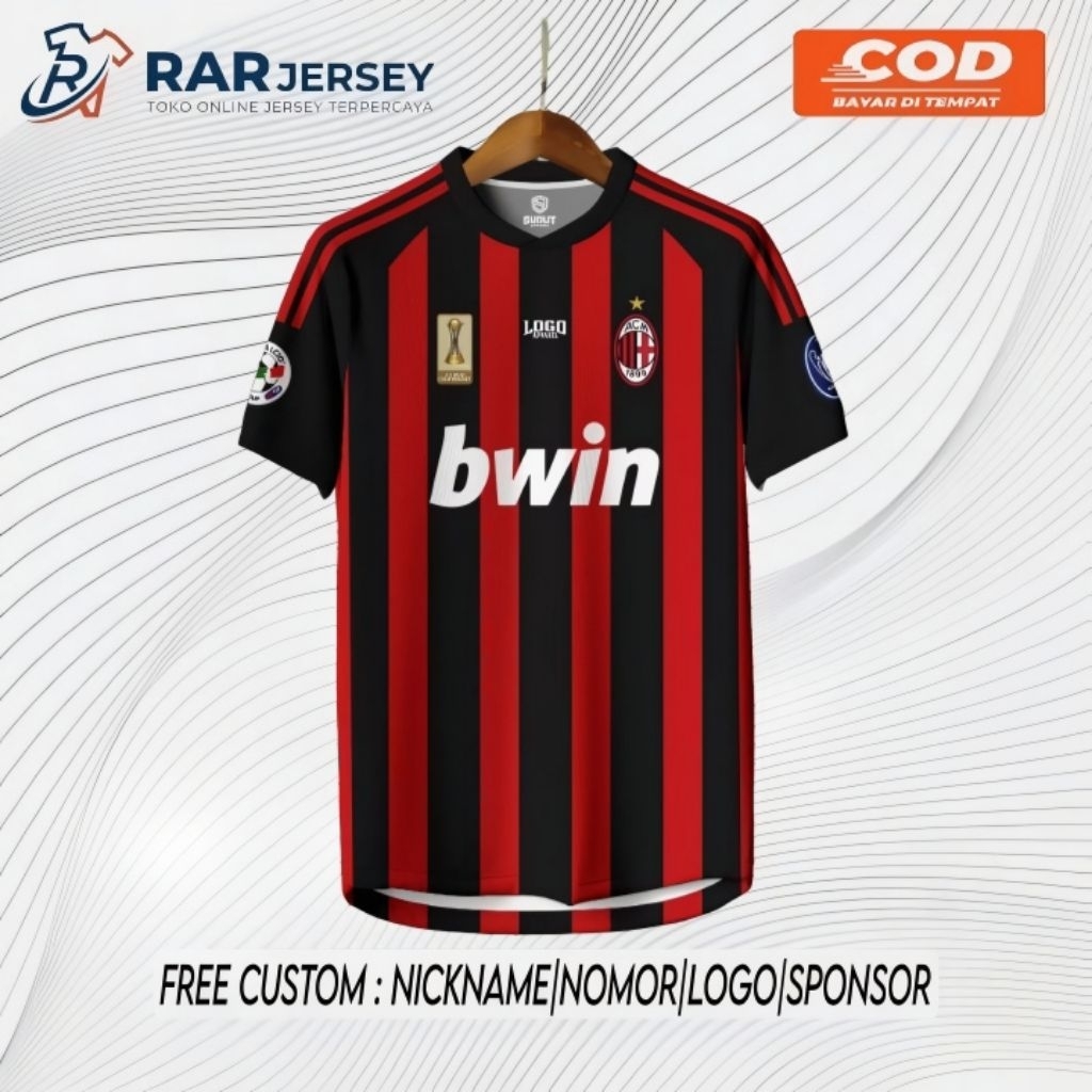JERSEY AC MILAN HOME MUSIM 2007/2008 BAHAN DRY FIT PREMIUM FREE NAMA DAN NOMOR