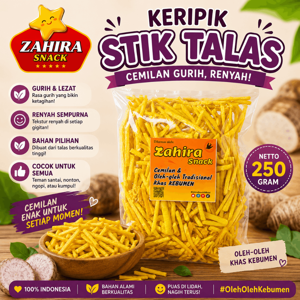 Keripik Stik Talas Bogor Kripik Ubi Talas Kuning Gurih Original 250gram