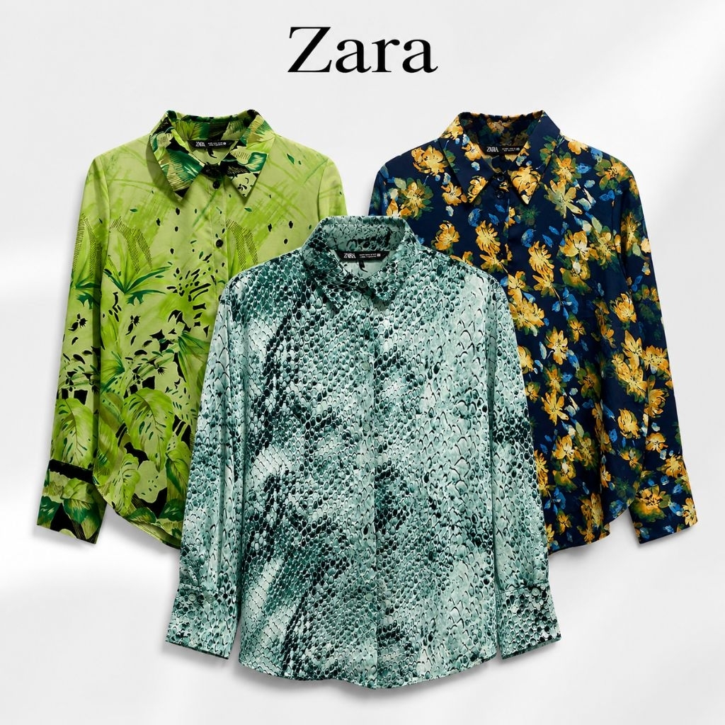 Kemeja Wanita Zara Printed Blouse - Kemeja Wanita Lengan Panjang Motif