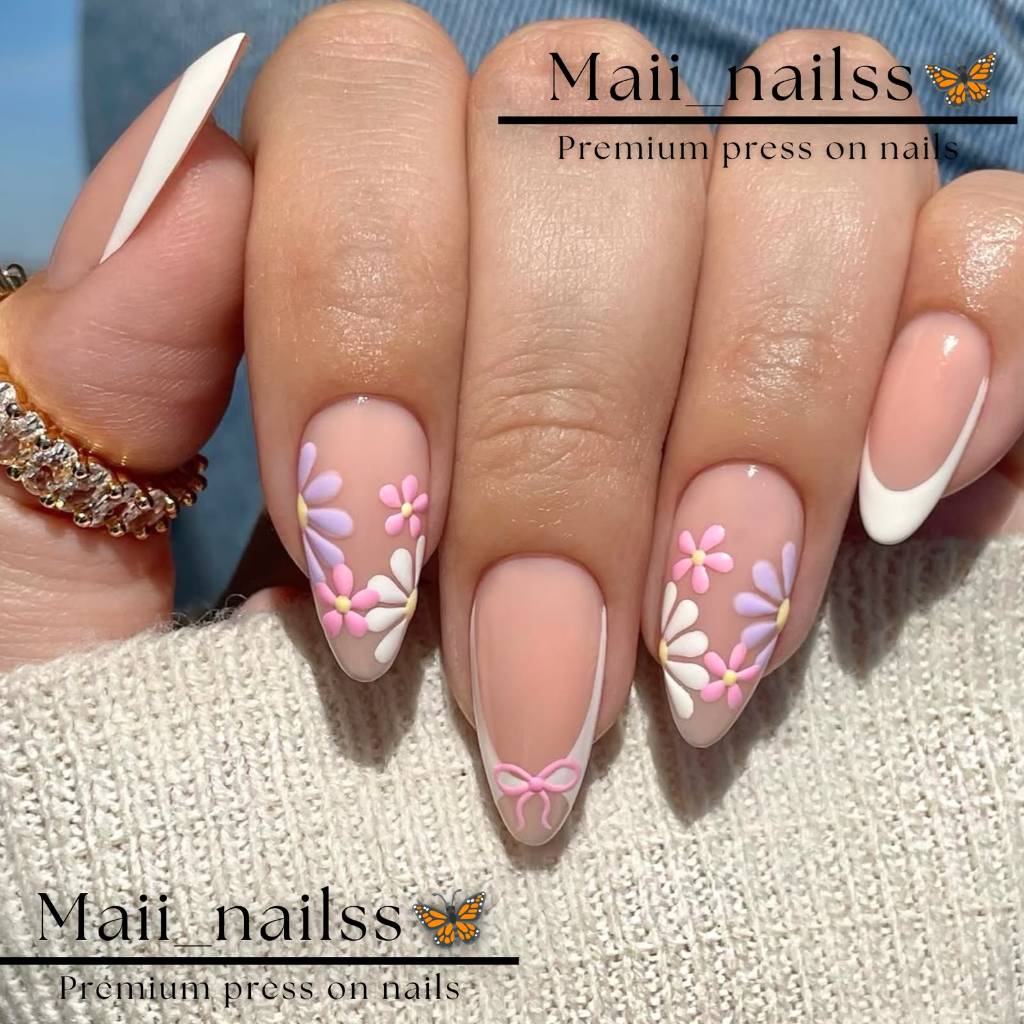 (COD) 1 SET KUKU PALSU / NAIL ART / PREESS ON NAILS French Bunga Simpel Elegan Wedding Daily Premium