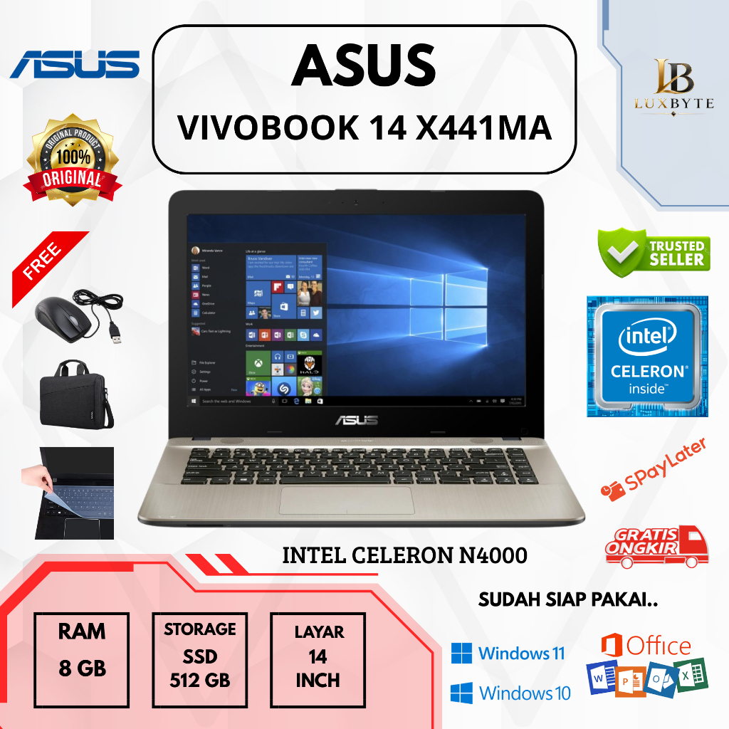 ASUS VIVOBOOK 14 X441MA | [ INTEL ] CELERON N4000 | RAM 8GB | SSD 512GB | 14 INCH