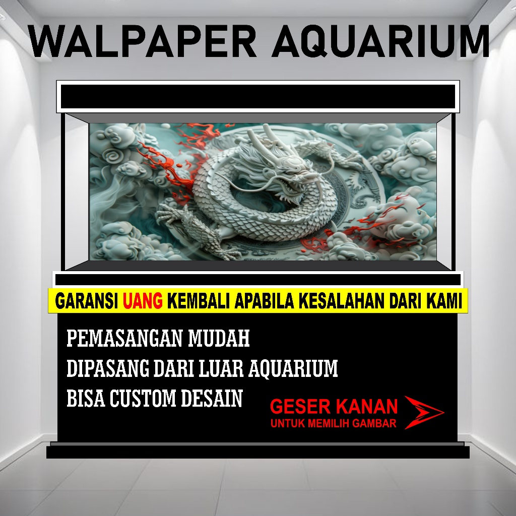 STICKER AQUARIUM / BACKGROUND AQUARIUM / WALLPAPER AQUARIUM NAGA DRAGON FREE BISA CUSTOM / REQUEST