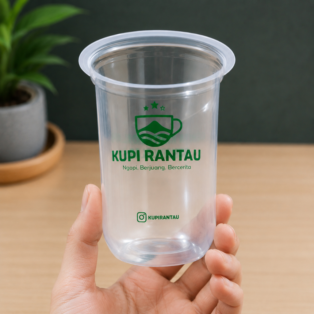 Sablon Cup Plastik 18 Oz Oval Custom Logo Cetak Cup Minuman Premium Gratis Desain MOQ 500 Pcs