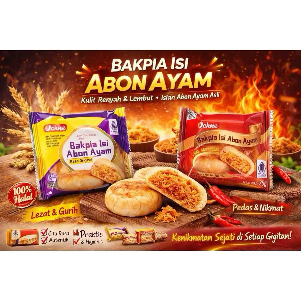 Unche Bakpia isi Abon Ayam Abon Ayam pedas 35 gram