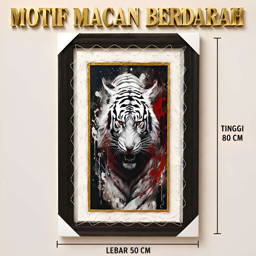 LUKISAN MACAN PUTIH MEDIA KULIT KAMBING PROSES SABLON