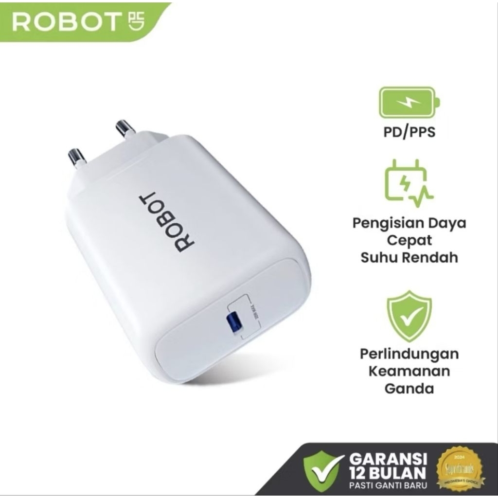 ROBOT RT-GC02 Charger GaN 30W Fast Charging Type-C Kepala Charger Cepat Resmi