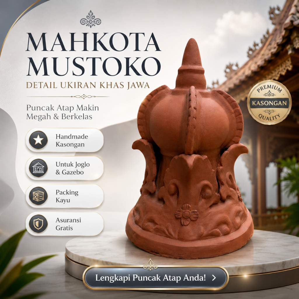 Mahkota Bulat Wuwung Atap Joglo Terakota Kasongan | Mustoko Mustaka Hiasan Bubungan Pendopo & Gazebo