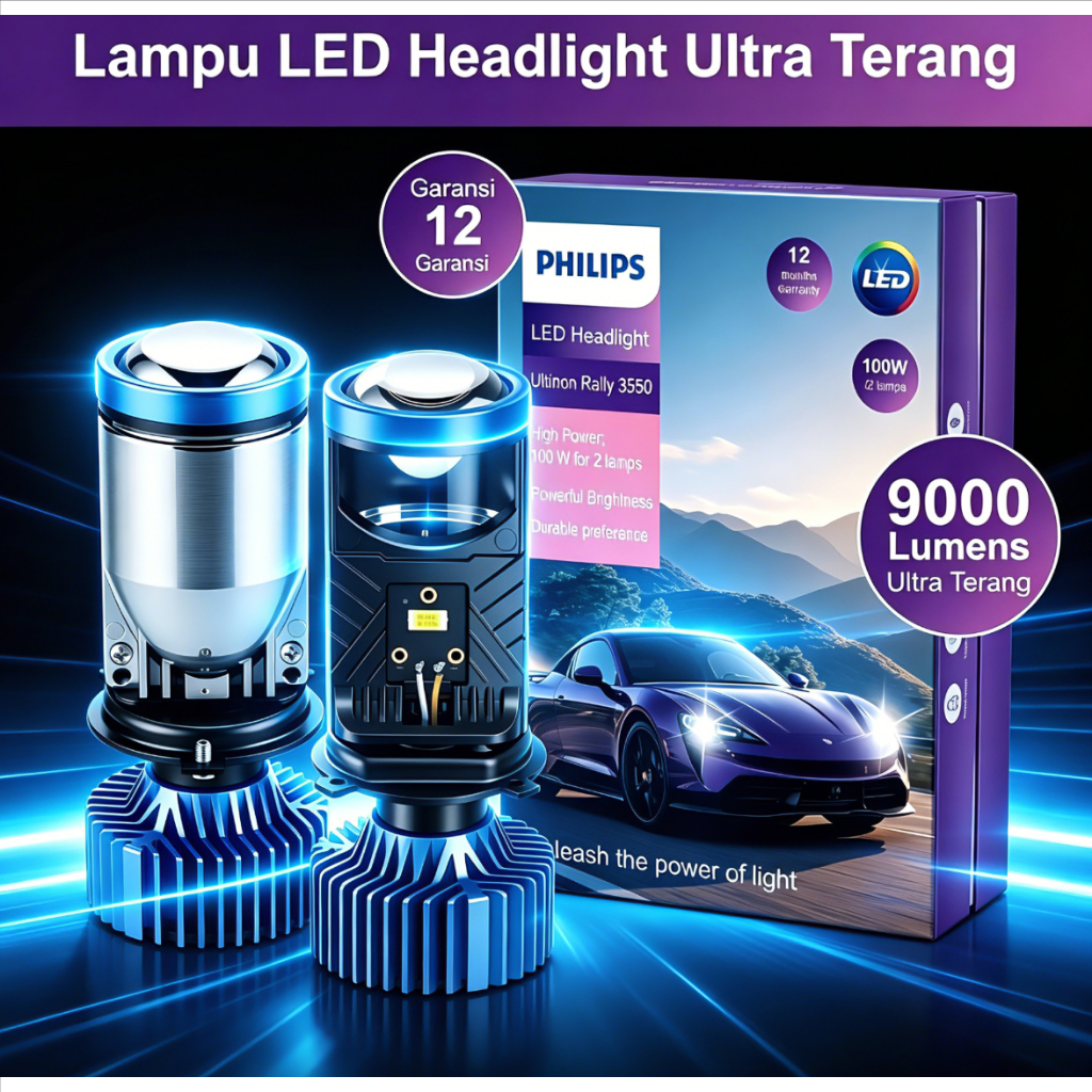 Philips H4 Y7 LED 100W 9000LM Lampu Mobil Motor Stabil Universal