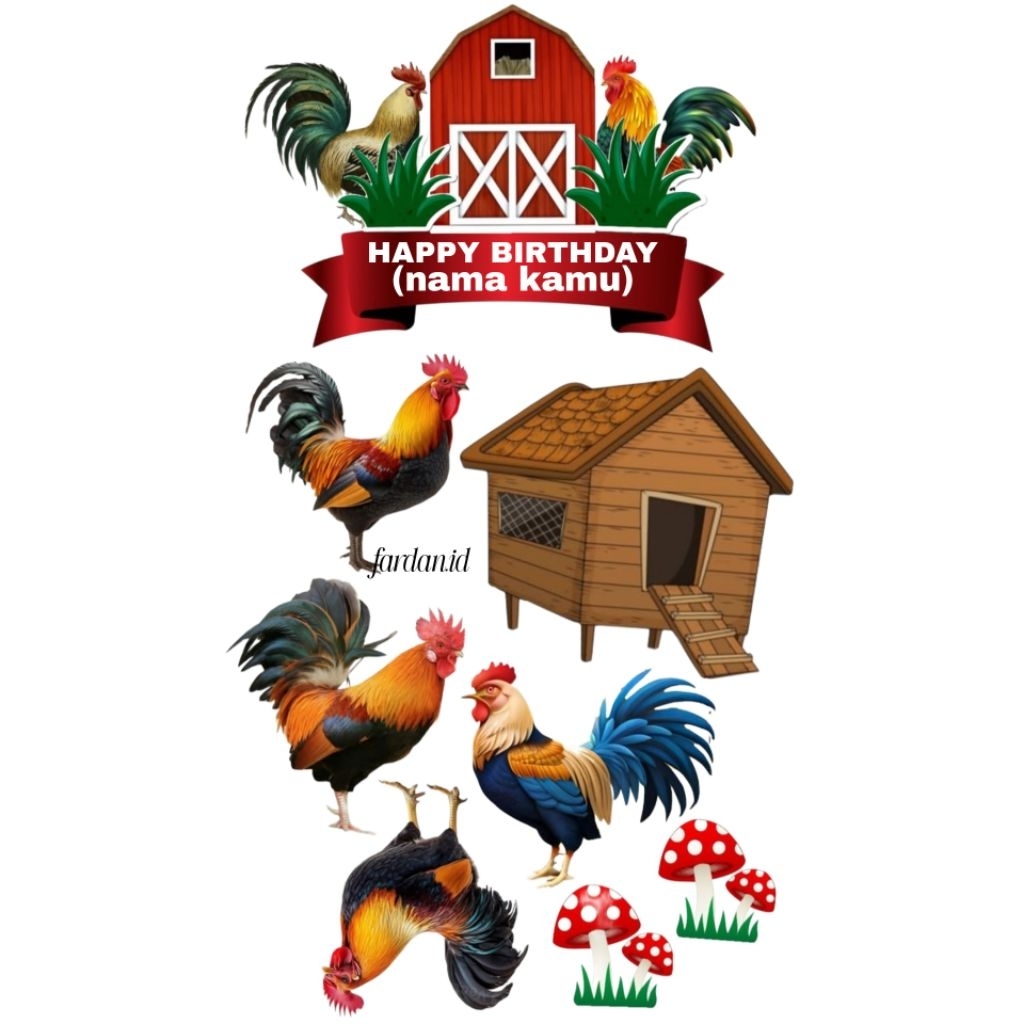 TOPPER AYAM JAGO/TOPPER CAKE FREE CUSTOM NAMA AYAM JAGO/TOPPER HIASAN KUE ULANG TAHUN AYAM JAGO