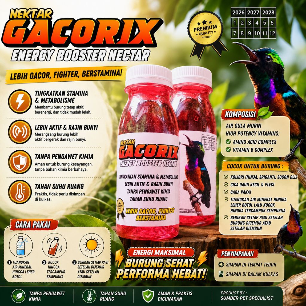 Gacorix Nektar Pakan Burung Kolibri Penggacor Burung Kolibri Pakan Harian Kolibri