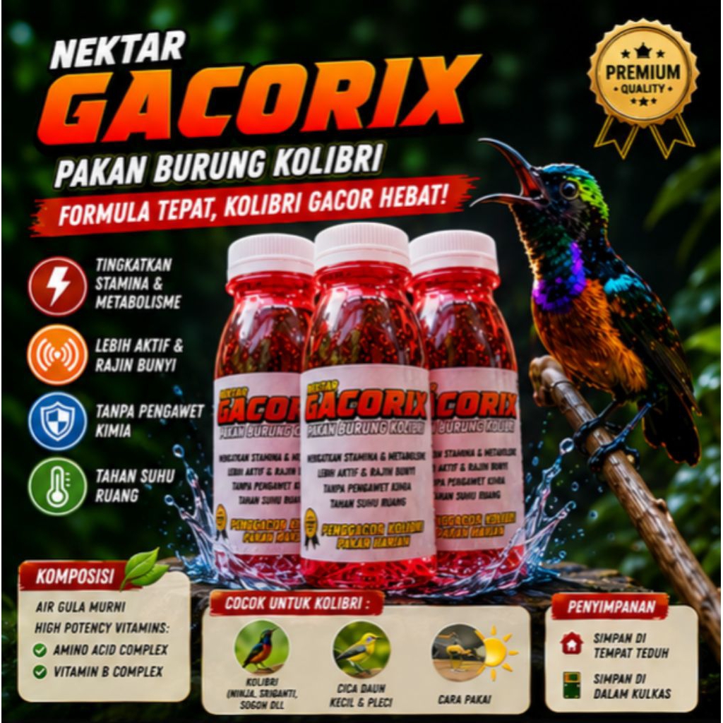 Gacorix Energy Booster Nectar Burung Kolibri Pakan Harian Penggacor Kolibri Ninja Sriganti Pleci Cic
