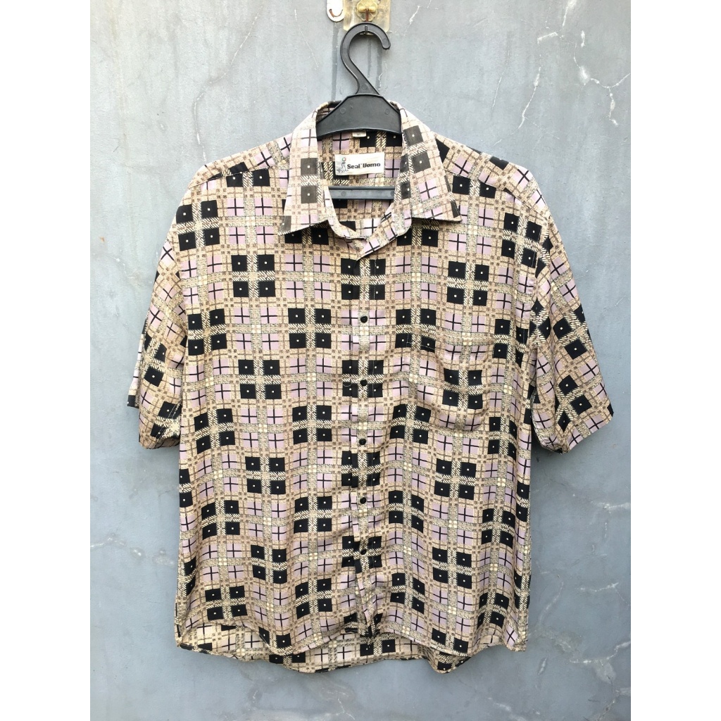 Kemeja Vintage Seal Uomo Motif Kotak Retro Size L